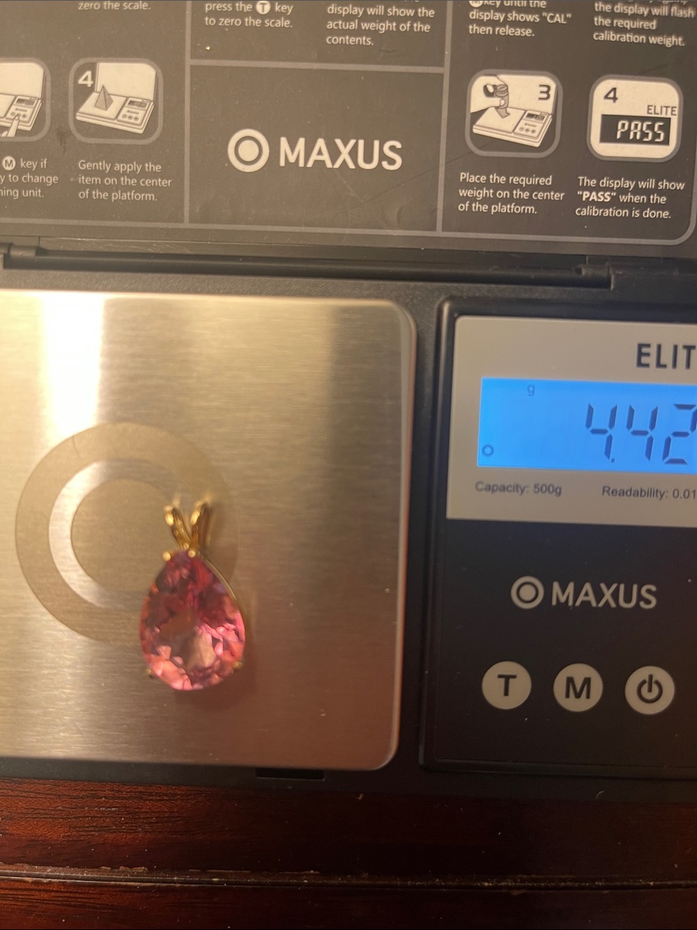 14k Gold Tear Drop Pink Stone Pendant - Picture 6 of 6